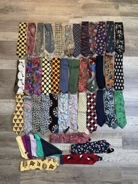 Vintage New Old Stock Tie Lot – 40 Men’s Neckties + 6 Pocket Squares – 80s/90s
